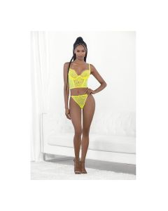 Neon Lace Corset Top w/Ring Accent & Panty Neon Lime