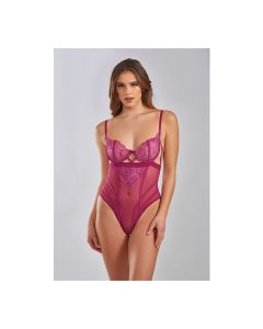 Quinn Cross Dyed Galloon Lace & Mesh Teddy Wine